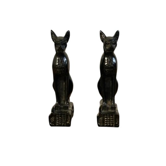 Unbranded Other - Pair Egyptian Bastet Cat Goddess Statues w/ Scarab Medallion Hieroglyph Base